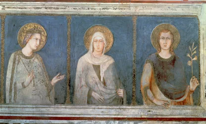 Vijf heiligen, detail van St. Elisabeth van Hongarije, St. Clara en een andere heilige